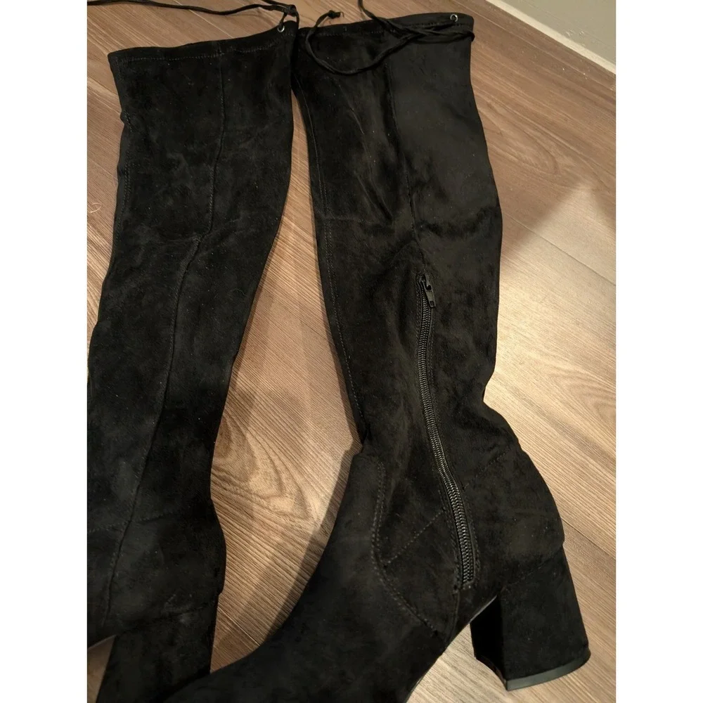 Sugar Women Shoes 6M Ollie Over The Knee Pull On Black Boots Faux‎ Suede